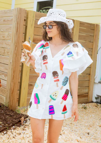 QUEEN OF SPARKLES:  WHITE RUFFLE SEQUIN POPSICLE DRESS