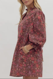 FALL BLOSSOMS PUFF SLEEVE DRESS