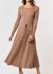 MEMORY LANE RIBBED TAUPE DRESS