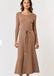 MEMORY LANE RIBBED TAUPE DRESS