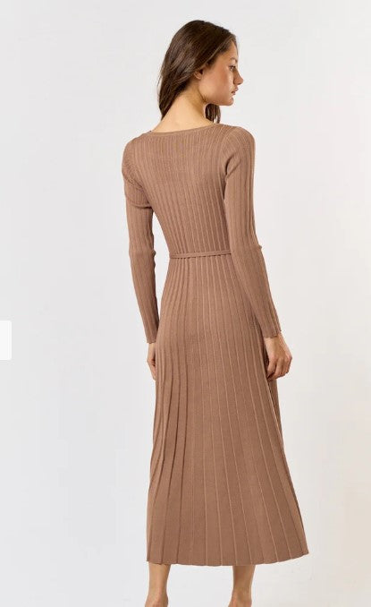 MEMORY LANE RIBBED TAUPE DRESS