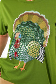 QUEEN OF SPARKLES:  GREEN SEQUIN BIG TURKEY TEE