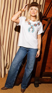 QUEEN OF SPARKLES:  WHITE TURQUOISE NECKLACE TEE