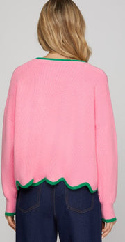 FIXED ON YOU PINK SCALLOP HEM SWEATER