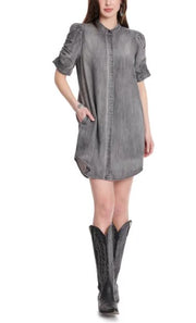 WESTERN GRACE GREY WASHED DENIM DRESS