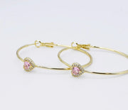 TREASURE JEWELS:  RADIANCE PINK HEART GOLD HOOP EARRINGS