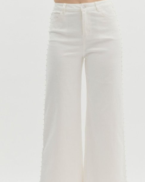 STYLE & GRACE PEARL EMBELLISHED WHITE JEANS