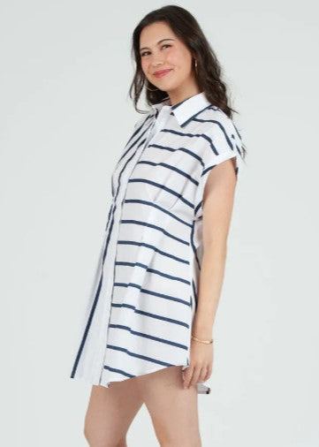 SAIL AWAY BLUE & WHITE STRIPE SHIRT DRESS