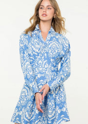 RISING TIDE BLUE PAISLEY MINI DRESS