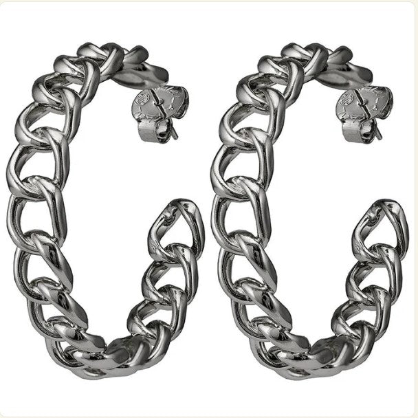 SHEILA FAJL:  LARGE CHAIN HOOPS - GOLD OR GUN METAL