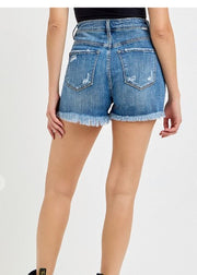 RISEN HIGH RISE DISTRESSED DENIM SHORTS