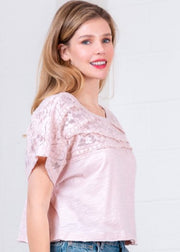 CASUAL CUES BLUSH LACE TRIM TEE