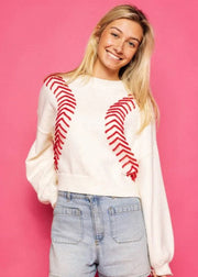 QUEEN OF SPARKLES BASEBALL STITCH SWEATER