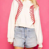 QUEEN OF SPARKLES BASEBALL STITCH SWEATER