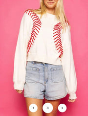 QUEEN OF SPARKLES BASEBALL STITCH SWEATER