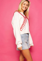 QUEEN OF SPARKLES BASEBALL STITCH SWEATER