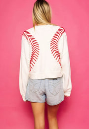 QUEEN OF SPARKLES BASEBALL STITCH SWEATER