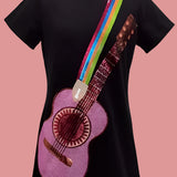 QUEEN OF SPARKLES:  BLACK GUITAR STRAP TEE DRESS