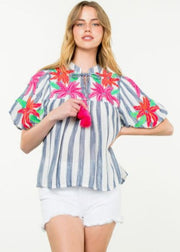DREAMY MOOD BALLOON SLEEVE EMBROIDERED TOP