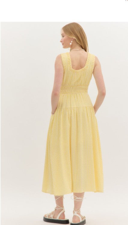 SUNNY DAYS AHEAD YELLOW SEERSUCKER MAXI DRESS