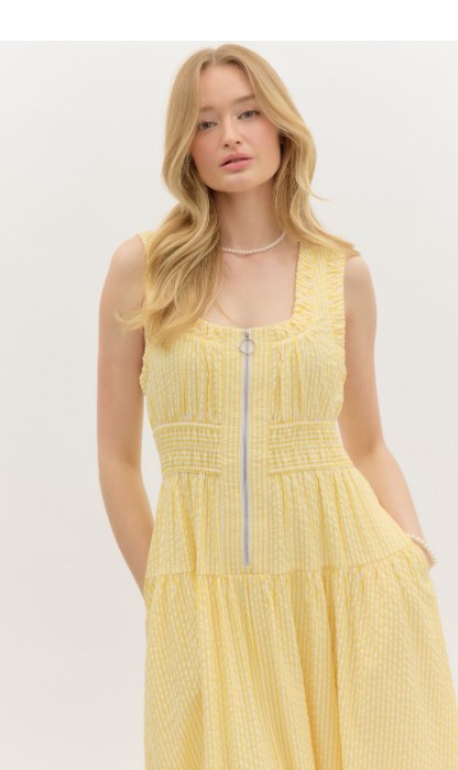 SUNNY DAYS AHEAD YELLOW SEERSUCKER MAXI DRESS