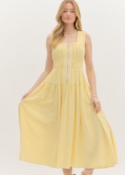 SUNNY DAYS AHEAD YELLOW SEERSUCKER MAXI DRESS