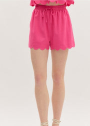 CASUAL OUTTING HOT PINK SCALLOPED SHORTS