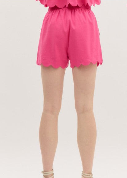 CASUAL OUTTING HOT PINK SCALLOPED SHORTS