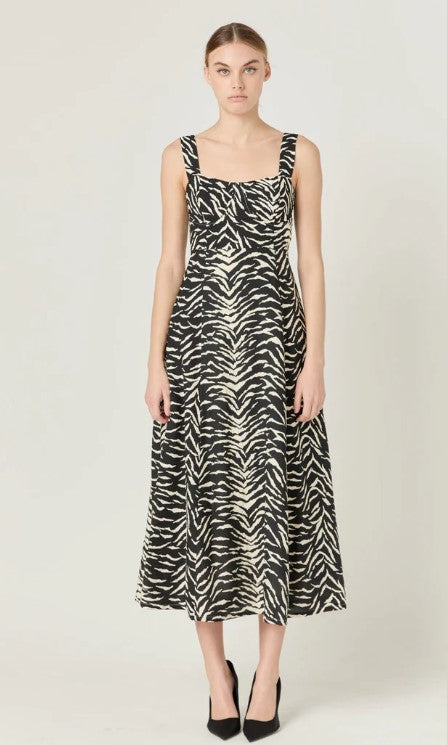 FLIRTY DESTINY BLACK AND IVORY ZEBRA PRINT MAXI