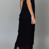 ABSOLUTELY BREATHTAKING FRINGE HALTER MAXI DRESS - BLACK, KHAKI OR RED