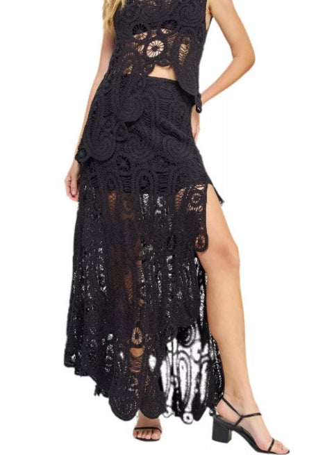 SERENE AESTHETIC BLACK CROCHET SKIRT SET