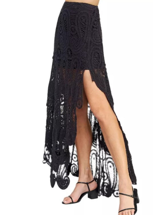 SERENE AESTHETIC BLACK CROCHET SKIRT SET