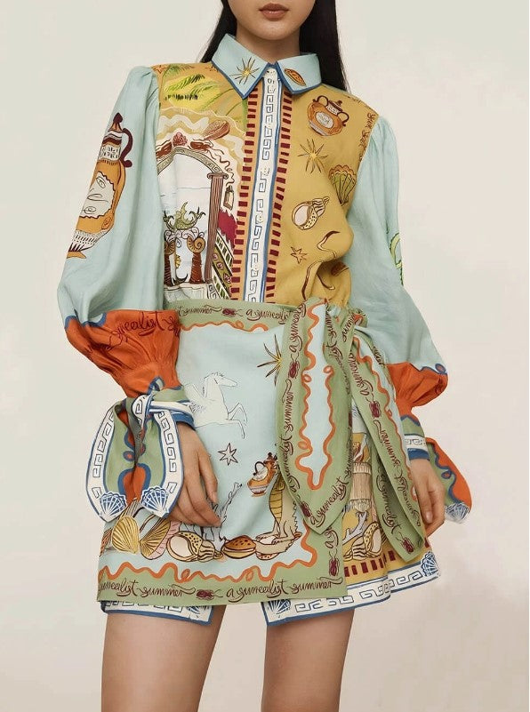 SEASHELLS BY THE SEASHORE PRINT WRAP DRESS