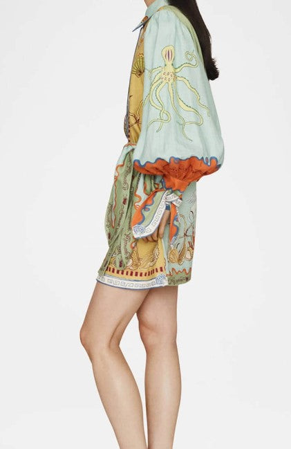 SEASHELLS BY THE SEASHORE PRINT WRAP DRESS