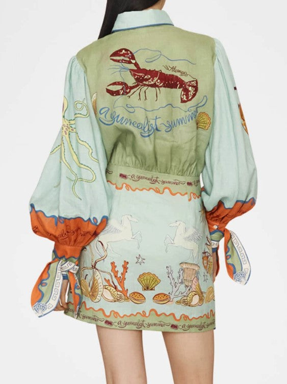 SEASHELLS BY THE SEASHORE PRINT WRAP DRESS