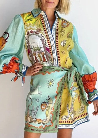 SEASHELLS BY THE SEASHORE PRINT WRAP DRESS