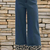 DREAMS IN THE WILD LEOPARD PRINT ACCENT CUFF BLACK DENIM