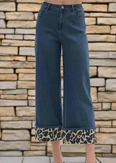 DREAMS IN THE WILD LEOPARD PRINT ACCENT CUFF BLACK DENIM