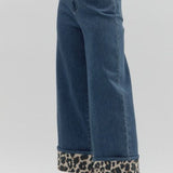 DREAMS IN THE WILD LEOPARD PRINT ACCENT CUFF BLACK DENIM