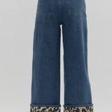 DREAMS IN THE WILD LEOPARD PRINT ACCENT CUFF BLACK DENIM