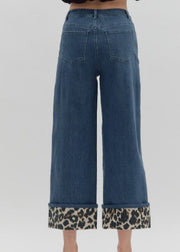 DREAMS IN THE WILD LEOPARD PRINT ACCENT CUFF BLACK DENIM