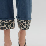 DREAMS IN THE WILD LEOPARD PRINT ACCENT CUFF BLACK DENIM