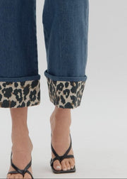 DREAMS IN THE WILD LEOPARD PRINT ACCENT CUFF BLACK DENIM