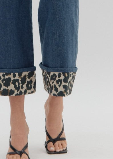DREAMS IN THE WILD LEOPARD PRINT ACCENT CUFF BLACK DENIM