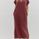 CASUAL HANGOUT KNIT SPLIT COLLAR DRESS - BLACK OR BURGUNDY