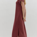 CASUAL HANGOUT KNIT SPLIT COLLAR DRESS - BLACK OR BURGUNDY