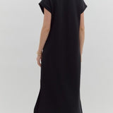 CASUAL HANGOUT KNIT SPLIT COLLAR DRESS - BLACK OR BURGUNDY