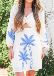PALMS AWAY LONG SLEEVE EMBROIDERED DRESS