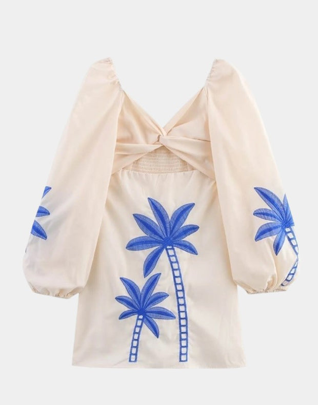 PALMS AWAY LONG SLEEVE EMBROIDERED DRESS