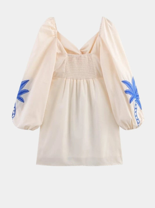 PALMS AWAY LONG SLEEVE EMBROIDERED DRESS